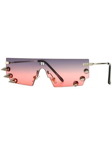 Square new retro punk studded exaggerated sunglasses men's personality big fashion ladies sunglasses UV400 - Grey Pink - CK19...