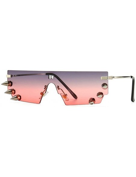 Square new retro punk studded exaggerated sunglasses men's personality big fashion ladies sunglasses UV400 - Grey Pink - CK19...