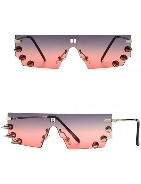 Square new retro punk studded exaggerated sunglasses men's personality big fashion ladies sunglasses UV400 - Grey Pink - CK19...