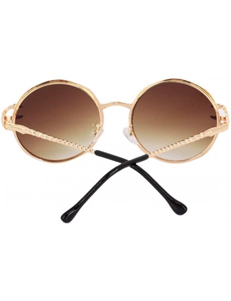 Round Stylish Round Pearl Decor Sunglasses UV Protection Metal Frame - Gold Frame Tawny Lens - CD18U34MREY $11.08