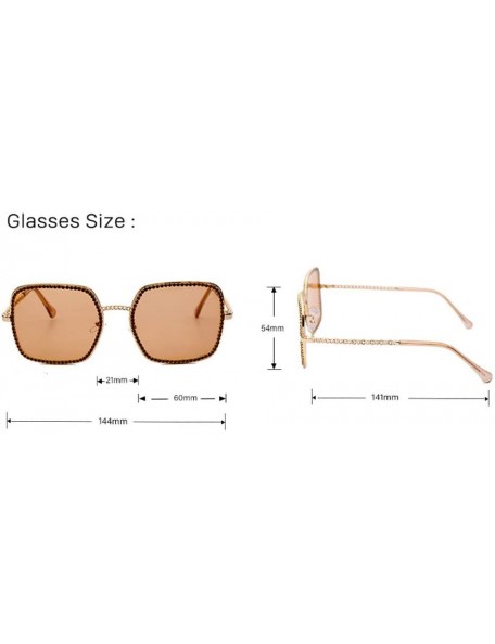 Square Square Large Frame Chain Diamond Sunglasses Unique Fashion Rhinestone Glasses - 1 - CM190HCGM8K $33.11