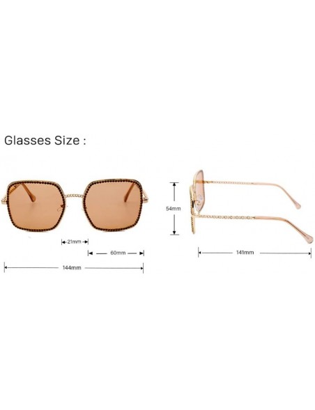 Square Square Large Frame Chain Diamond Sunglasses Unique Fashion Rhinestone Glasses - 1 - CM190HCGM8K $33.11