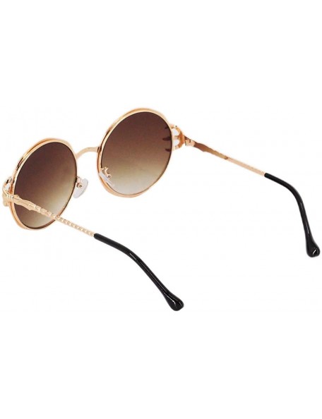 Round Stylish Round Pearl Decor Sunglasses UV Protection Metal Frame - Gold Frame Tawny Lens - CD18U34MREY $11.08