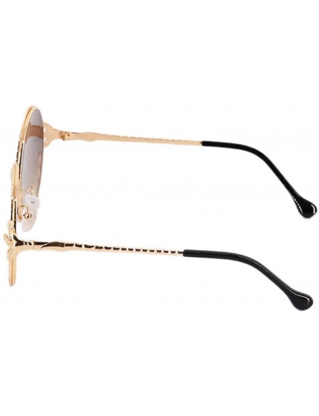 Round Stylish Round Pearl Decor Sunglasses UV Protection Metal Frame - Gold Frame Tawny Lens - CD18U34MREY $11.08