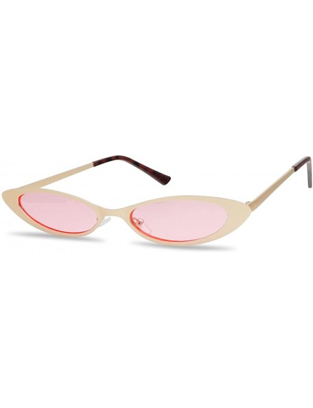 Square Small Narrow Thin Flat Metal Frame Oval 90's Vintage Cat Eye Slim Sun Glasses - Gold Frame - Pink - CT18CWUTSZD $10.83