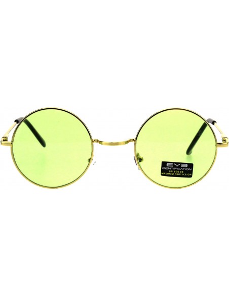 Round Gold Round Circle Frame Unisex Sunglasses Spring Hinge Color Lens UV 400 - Gold - CU18HWS044U $9.36