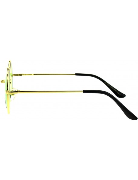 Round Gold Round Circle Frame Unisex Sunglasses Spring Hinge Color Lens UV 400 - Gold - CU18HWS044U $9.36