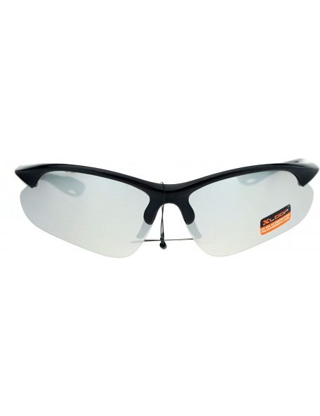 Sport Xloop Sunglasses Mens Sports Eyewear Half Rim Lite Wrap Around UV 400 - Black (Silver Mirror) - CJ184DDDS8H $13.37