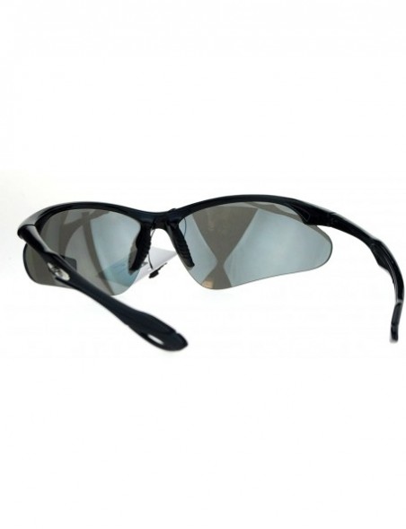 Sport Xloop Sunglasses Mens Sports Eyewear Half Rim Lite Wrap Around UV 400 - Black (Silver Mirror) - CJ184DDDS8H $13.37
