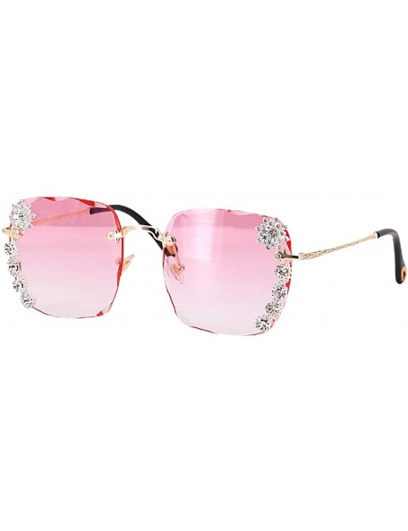 Oversized Women Luxury Diamond Rhinestone Sunglasses Novelty Oversized Square Shades - Gold Frame/Pink Lens - CF19CIO9UUN $15.32