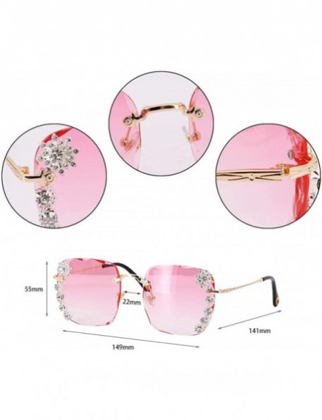 Oversized Women Luxury Diamond Rhinestone Sunglasses Novelty Oversized Square Shades - Gold Frame/Pink Lens - CF19CIO9UUN $15.32