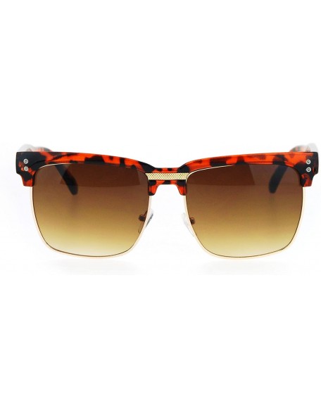 Rectangular Retro Vintage Rectangular Half Rim Hipster Nerdy Sunglasses - Tortoise Brown - CD12O23F4S1 $15.75