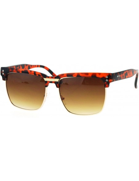 Rectangular Retro Vintage Rectangular Half Rim Hipster Nerdy Sunglasses - Tortoise Brown - CD12O23F4S1 $15.75