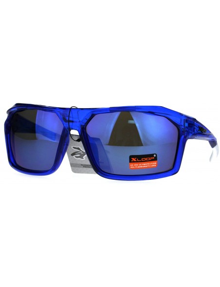 Rectangular Xloop Mens Sunglasses Sports Fashion Rectangular Wrap Frame UV 400 - Blue (Blue Mirror) - CN188Y5T44N $7.84