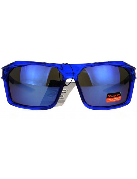 Rectangular Xloop Mens Sunglasses Sports Fashion Rectangular Wrap Frame UV 400 - Blue (Blue Mirror) - CN188Y5T44N $7.84