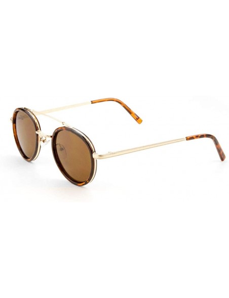 Round Round Double Plastic Metal Frame Flat Top Bar Sunglasses - Brown Demi - CX1903W5WRY $15.29