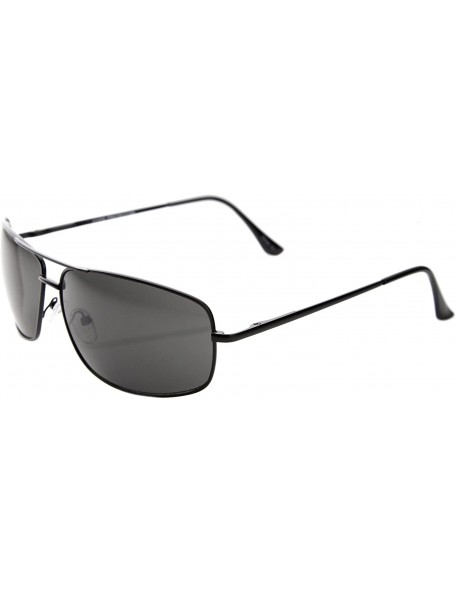 Square Large Classic Metal Crossbar Square Lens Aviator Sunglasses 66mm - Black / Smoke - CA128UKQMWX $7.87