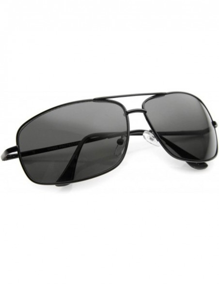 Square Large Classic Metal Crossbar Square Lens Aviator Sunglasses 66mm - Black / Smoke - CA128UKQMWX $7.87