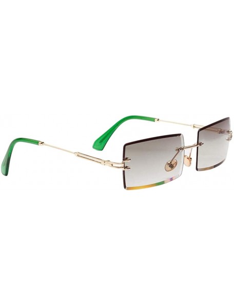 Rimless Vintage Rectangle Cut Rimless Sunglasses Designer Tinted Lens Eyewear - Green - CL195WOL68X $10.62