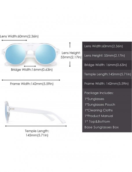 Round Polarized Sunglasses Men Women Flat Top Round Plastic Driving Glasses - Clear Frame / Polarized Mirror Blue Lens - CE19...