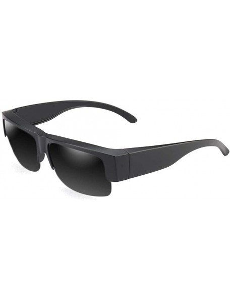 Goggle Wear Over Prescription Glasses Sunglasses Polarized Women Men Semi Rimless Frame - Black - C418UZQ4T7L $18.90