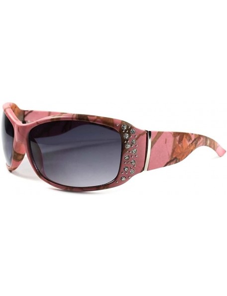 Wrap Outdoor Fishing Hunting Rhinestone Womens Sunglasses - Pink Camouflage - CF189AMQK6X $12.18