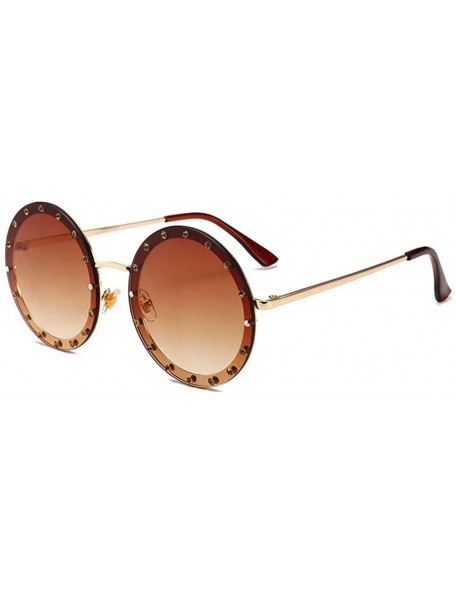 Round 2018 new fashion round diamond sunglasses female diamond decorative trend sunglasses - Brown - CI18LTZ7N93 $14.16
