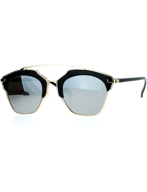 Wayfarer Metal Outline Mirrored Mirror Lens Retro Vintage Half Rim Sunglasses - Gold Silver - CE12G8WBBK3 $15.47