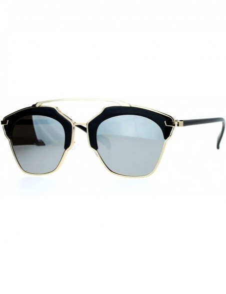 Wayfarer Metal Outline Mirrored Mirror Lens Retro Vintage Half Rim Sunglasses - Gold Silver - CE12G8WBBK3 $15.47