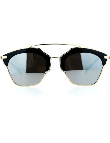 Wayfarer Metal Outline Mirrored Mirror Lens Retro Vintage Half Rim Sunglasses - Gold Silver - CE12G8WBBK3 $15.47