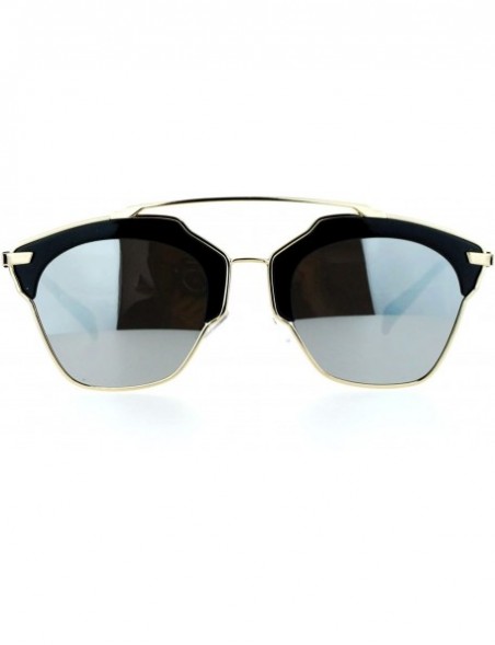 Wayfarer Metal Outline Mirrored Mirror Lens Retro Vintage Half Rim Sunglasses - Gold Silver - CE12G8WBBK3 $15.47