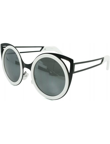Shield Women's"Felix" Round Cateye 50mm Sunglasses with Mirror Lens - White W/ Smoke Lens - CZ12F86J29R $15.25