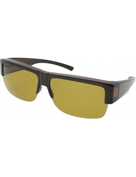 Rectangular Fit Over Sunglasses Half Rim Lightweight Polarized Style F5 - Brown Frame Dark Yellow Lenses - CC18R7STHSD $18.37