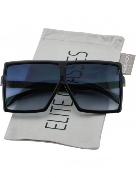 Square Square Oversized Sunglasses for Women Men Flat Top Fashion Shades - Black/Smoke - CT18T09IW7I $9.00