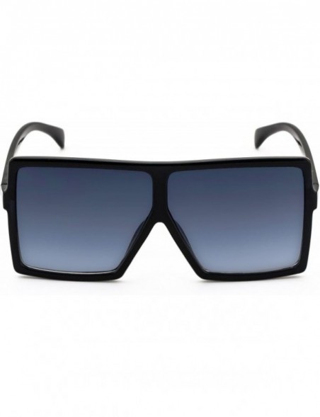 Square Square Oversized Sunglasses for Women Men Flat Top Fashion Shades - Black/Smoke - CT18T09IW7I $9.00