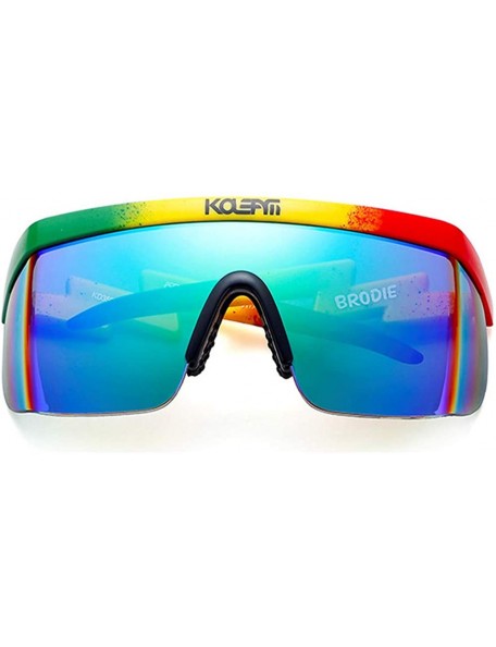 Rimless Wrap Around Sport Sunglasses for men women Semi Rimless Lens Retro Rainbow Mirrored Lens UV400 Protection - 3 - CN198...