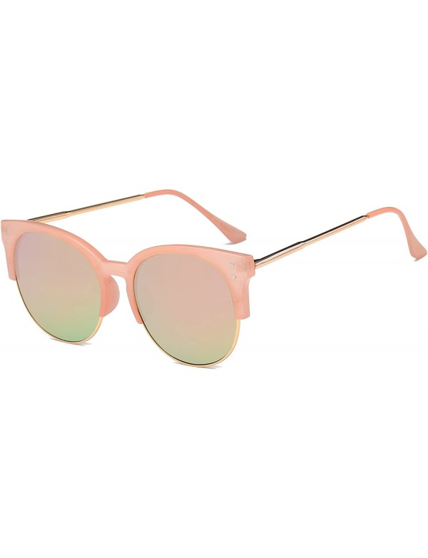 Oversized Women's Retro Fashion Designer Half Frame Round Cateye Sunglasses - Gold/Pink - C3182X3M5Y6 $10.05