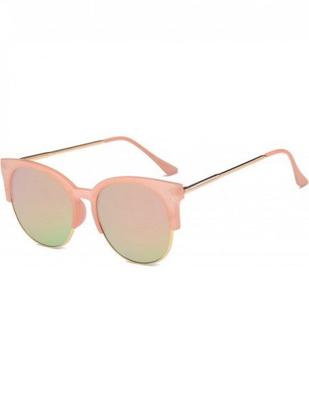 Oversized Women's Retro Fashion Designer Half Frame Round Cateye Sunglasses - Gold/Pink - C3182X3M5Y6 $10.05