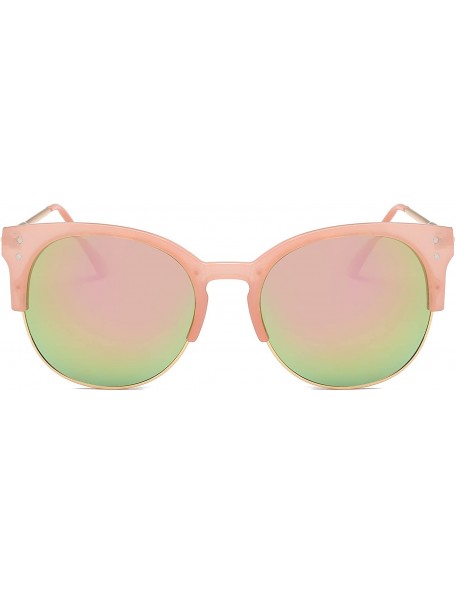 Oversized Women's Retro Fashion Designer Half Frame Round Cateye Sunglasses - Gold/Pink - C3182X3M5Y6 $10.05