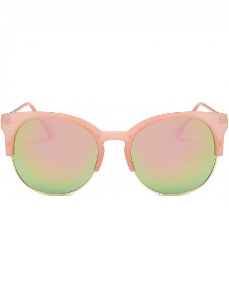 Oversized Women's Retro Fashion Designer Half Frame Round Cateye Sunglasses - Gold/Pink - C3182X3M5Y6 $10.05