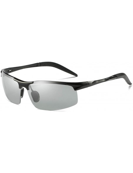 Rectangular Polarized Sunglasses Driving Photosensitive Glasses Color changing sunglasses - Silver - CY18ST0IDR9 $28.61