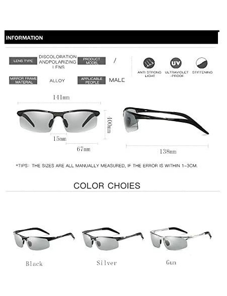 Rectangular Polarized Sunglasses Driving Photosensitive Glasses Color changing sunglasses - Silver - CY18ST0IDR9 $28.61