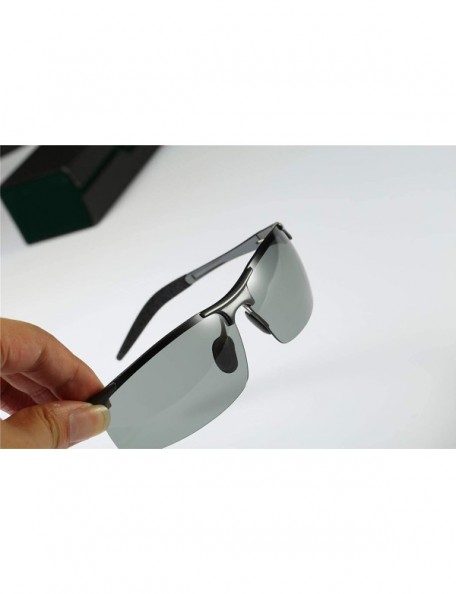 Rectangular Polarized Sunglasses Driving Photosensitive Glasses Color changing sunglasses - Silver - CY18ST0IDR9 $28.61