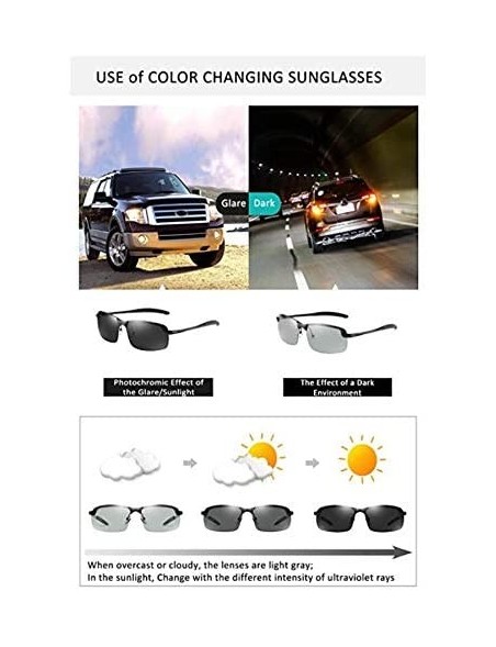 Rectangular Polarized Sunglasses Driving Photosensitive Glasses Color changing sunglasses - Silver - CY18ST0IDR9 $28.61