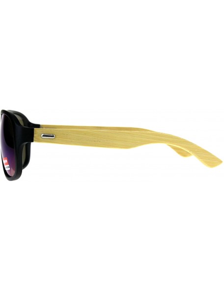 Square Real Bamboo Wood Temple Sunglasses Mens Racer Square Aviator UV 400 - Matte Black (Teal Mirror) - CD18G3OGQA3 $15.73