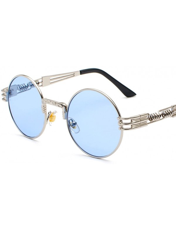 Round Vintage Round Sunglasses Men Black Retro Punk Sun Glasses Women Summer 2018 - Blue - CZ18E7N08UH $9.72