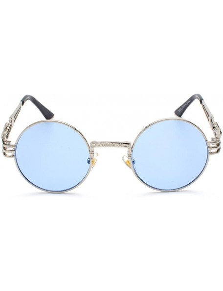 Round Vintage Round Sunglasses Men Black Retro Punk Sun Glasses Women Summer 2018 - Blue - CZ18E7N08UH $9.72