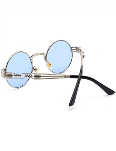 Round Vintage Round Sunglasses Men Black Retro Punk Sun Glasses Women Summer 2018 - Blue - CZ18E7N08UH $9.72