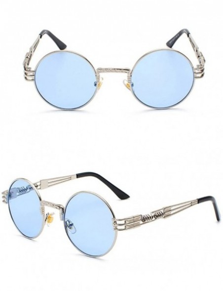 Round Vintage Round Sunglasses Men Black Retro Punk Sun Glasses Women Summer 2018 - Blue - CZ18E7N08UH $9.72