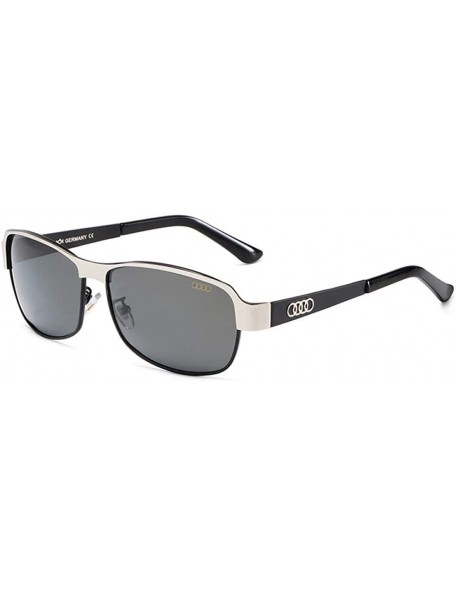 Oval Driving mirror polarized glasses men's car gift sunglasses - Black Silver Frame Gray Piece - CI190N63ID2 $39.58